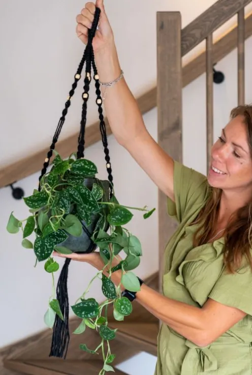 TS Collection Macrame Bloempothanger - zwart